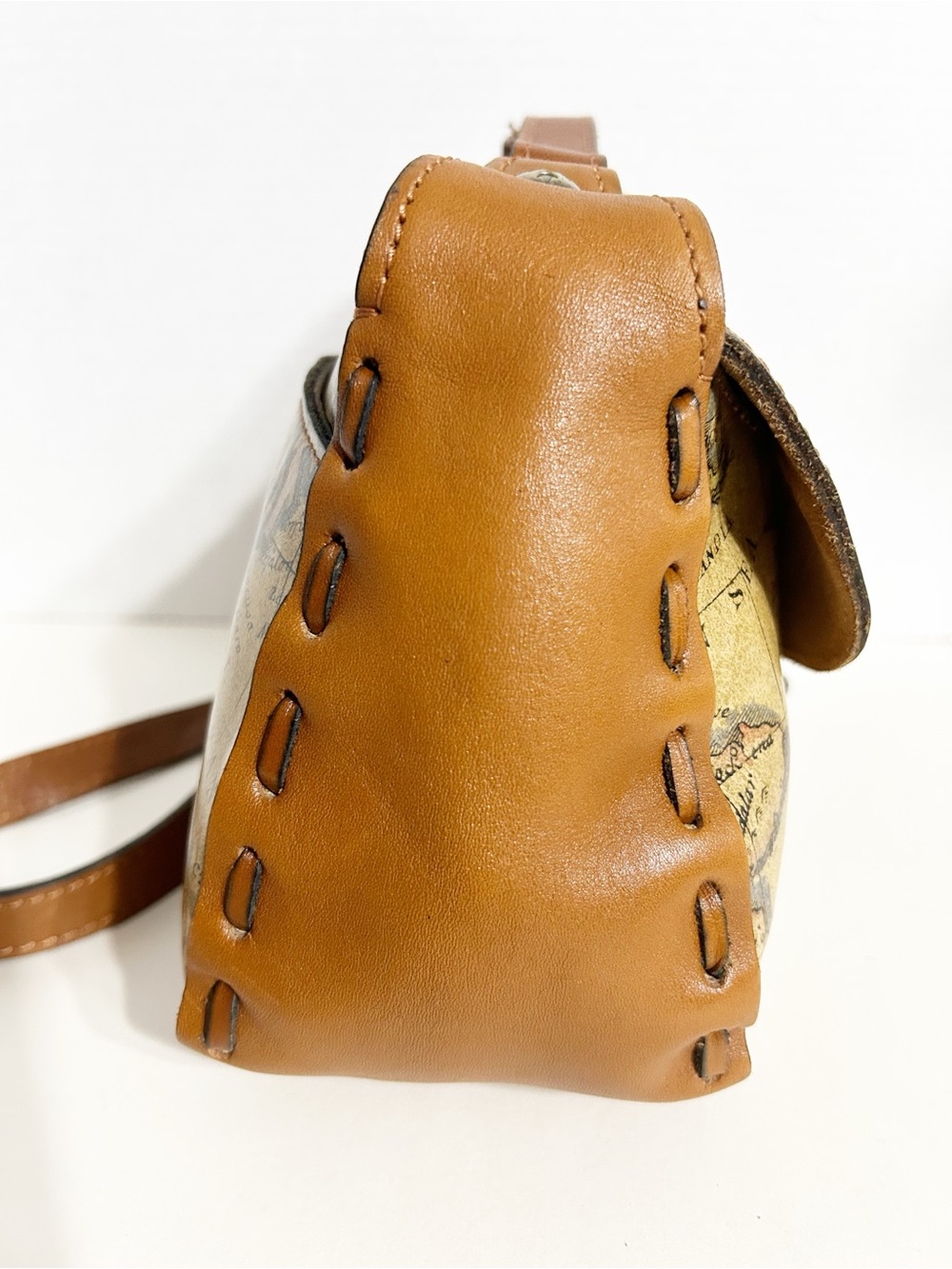 Patricia Nash Lucia European Map Crossbody Bag Tan Full-Grain Leather Vintage - Picture 6 of 16